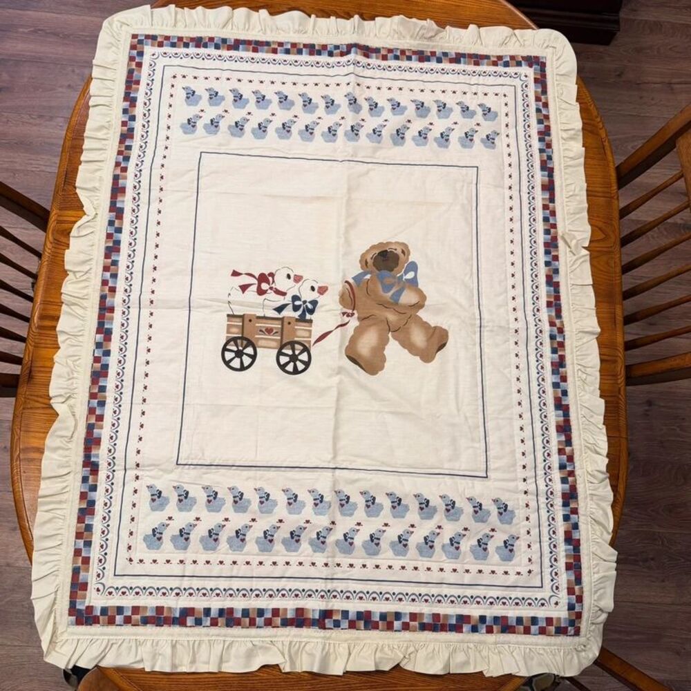 Vtg Baby Blanket Crib Quilt Cottagecore 90s Bear Duck classic retro
